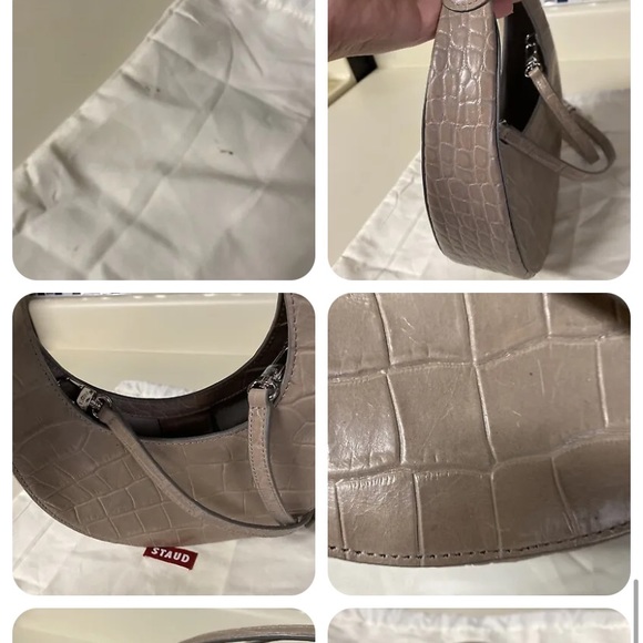 MK New STAUD Mini Moon HTF Croc Embossed Gray Taupe With Shoulder Strap - Picture 3 of 4